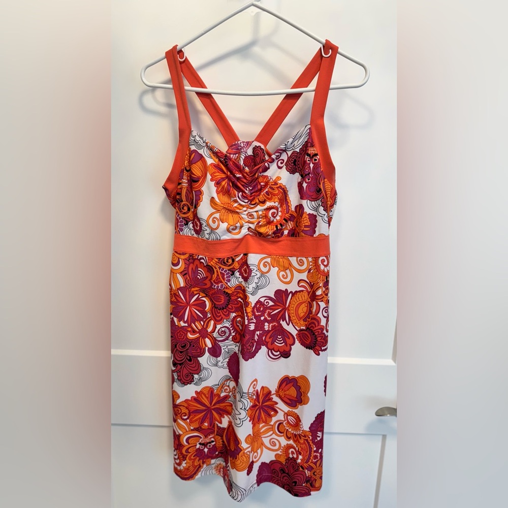 Prana Orange and Red Floral Midi Dress